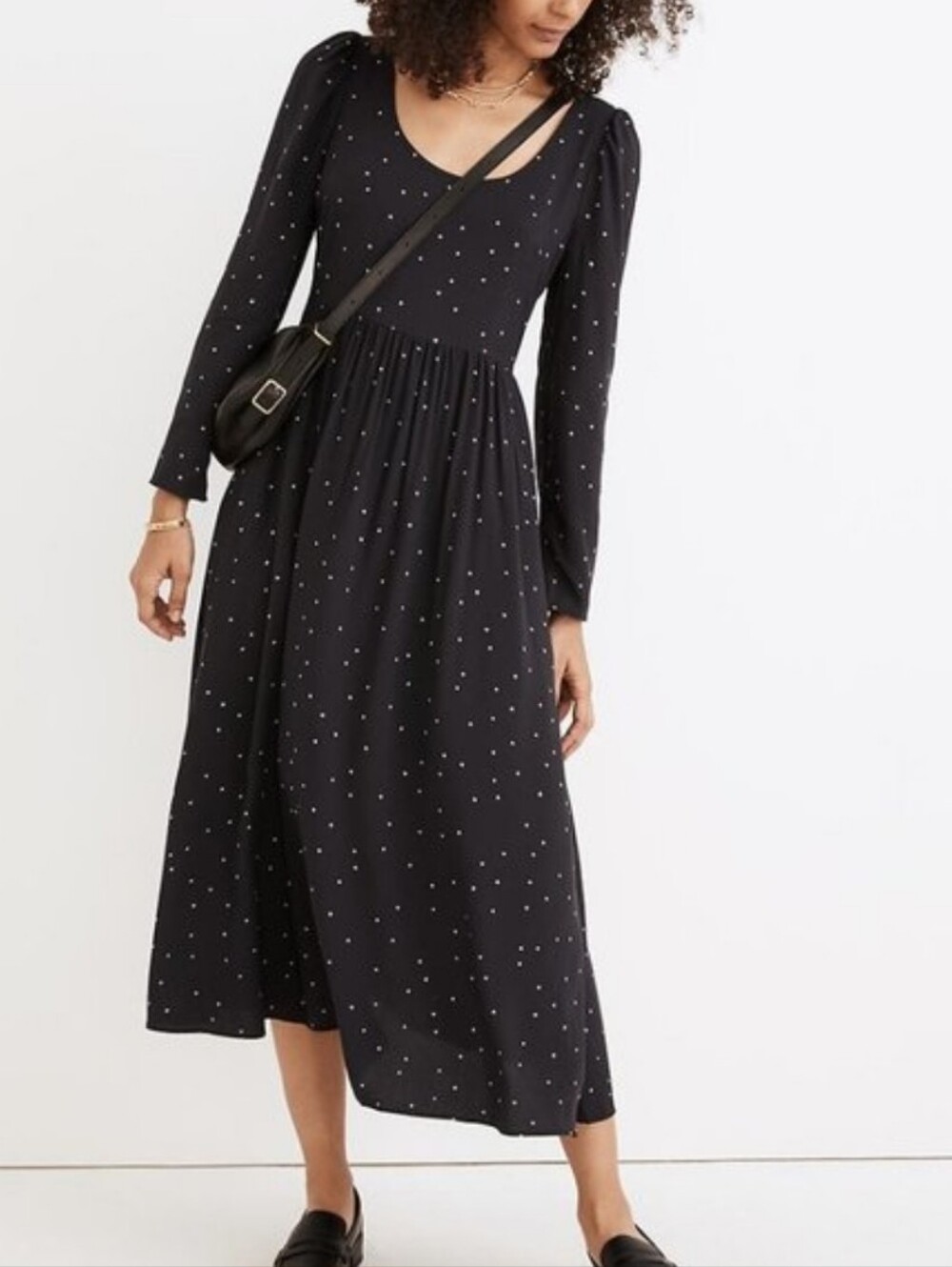 Madewell Alicia Long Sleeve Scoopneck Midi Dress 6 Night Stars Black Celestrial